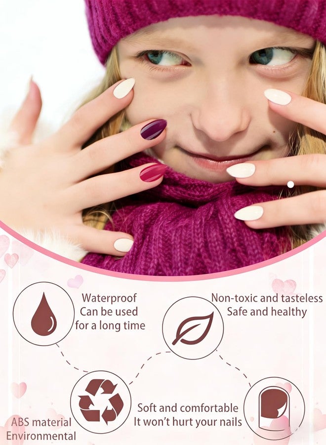 Wsimily 288 Piece Kids Short Press on Nails, Wsimily 12 Colors Little Girls Almond False Nails Acrylic Full Cover Fake Nails with Nail Adhesive Tabs, Children Women Girls Artificial Fingernails Decor - Image 3